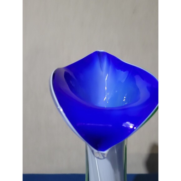 Murano Jack in the Pulpit Encased Glass Vase Handblown Blue White Green Swirl - Picture 10 of 16